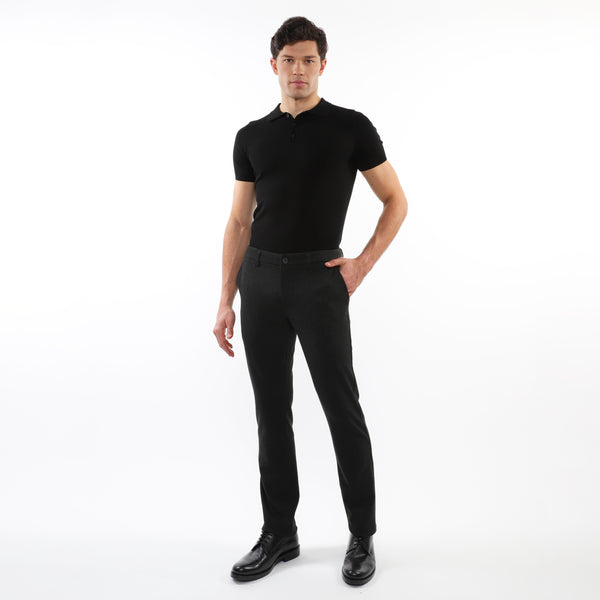 BLACK HERRINGBONE WOOL-LOOK STRETCH KNIT TAILORED PANTS PM-3303-61