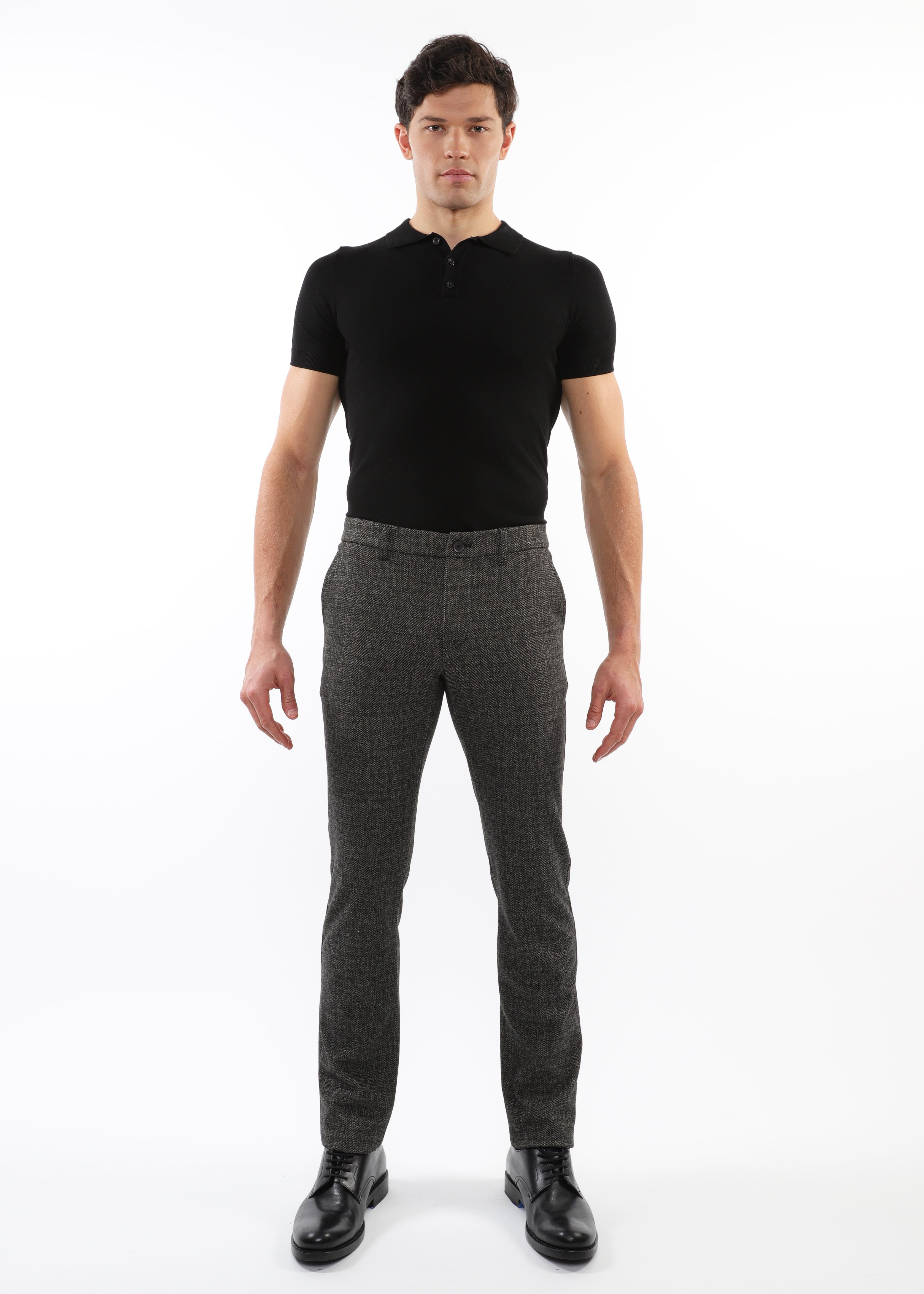 RUM HERRINGBONE WOOL-LOOK STRETCH KNIT TAILORED PANTS PM-3303-61