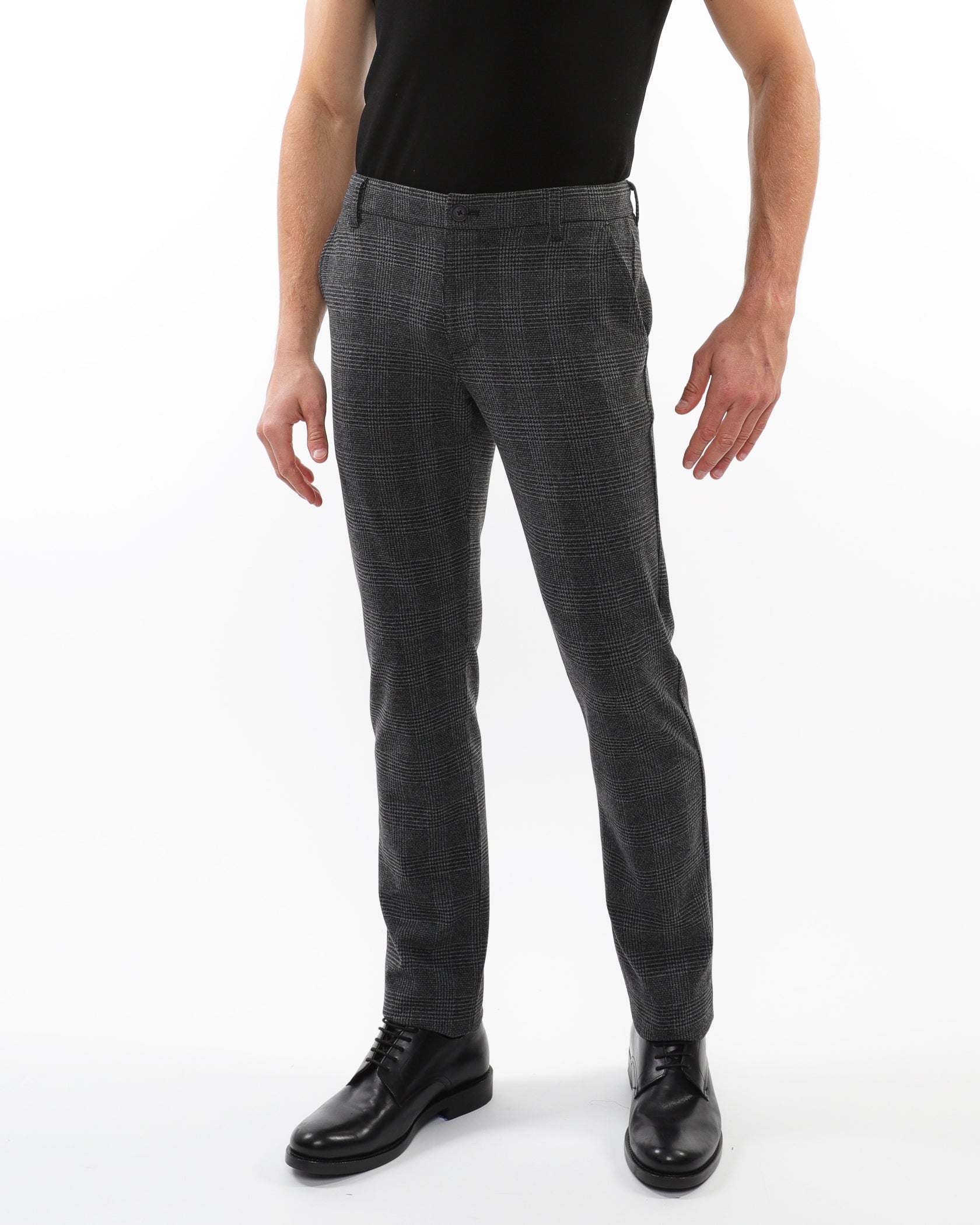 CHARCOAL GLEN PLAID WOOL-LOOK STRETCH KNIT TAILORED PANTS PM-3303-62