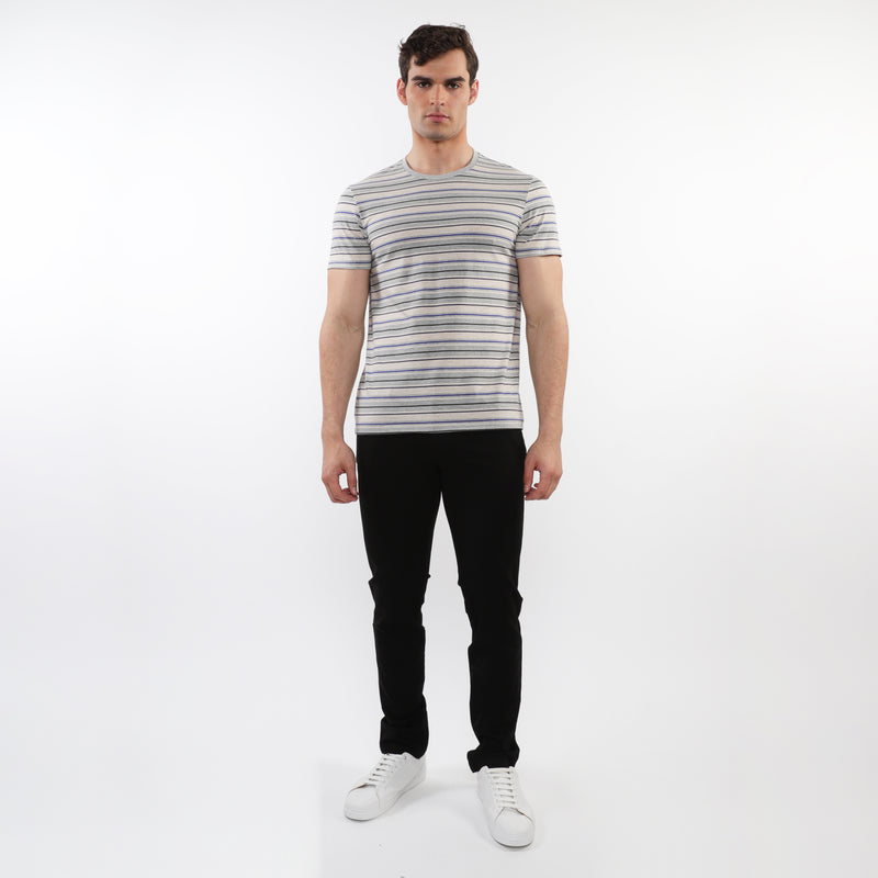 GREY/SAND MEN'S STRIPED CREW TEE SHIRT PM-41013