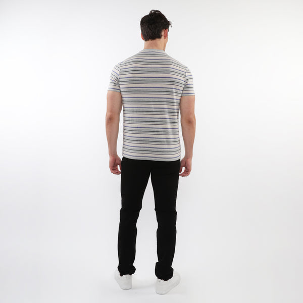 GREY/SAND MEN'S STRIPED CREW TEE SHIRT PM-41013