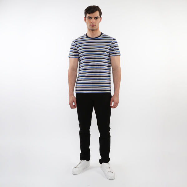 SLATE/NAVY MEN'S STRIPED CREW TEE SHIRT PM-41015