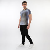 SLATE/NAVY MEN'S STRIPED CREW TEE SHIRT PM-41015