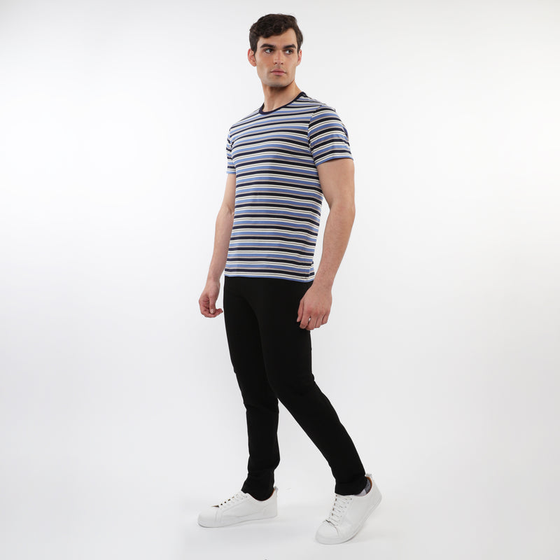 SLATE/NAVY MEN'S STRIPED CREW TEE SHIRT PM-41015