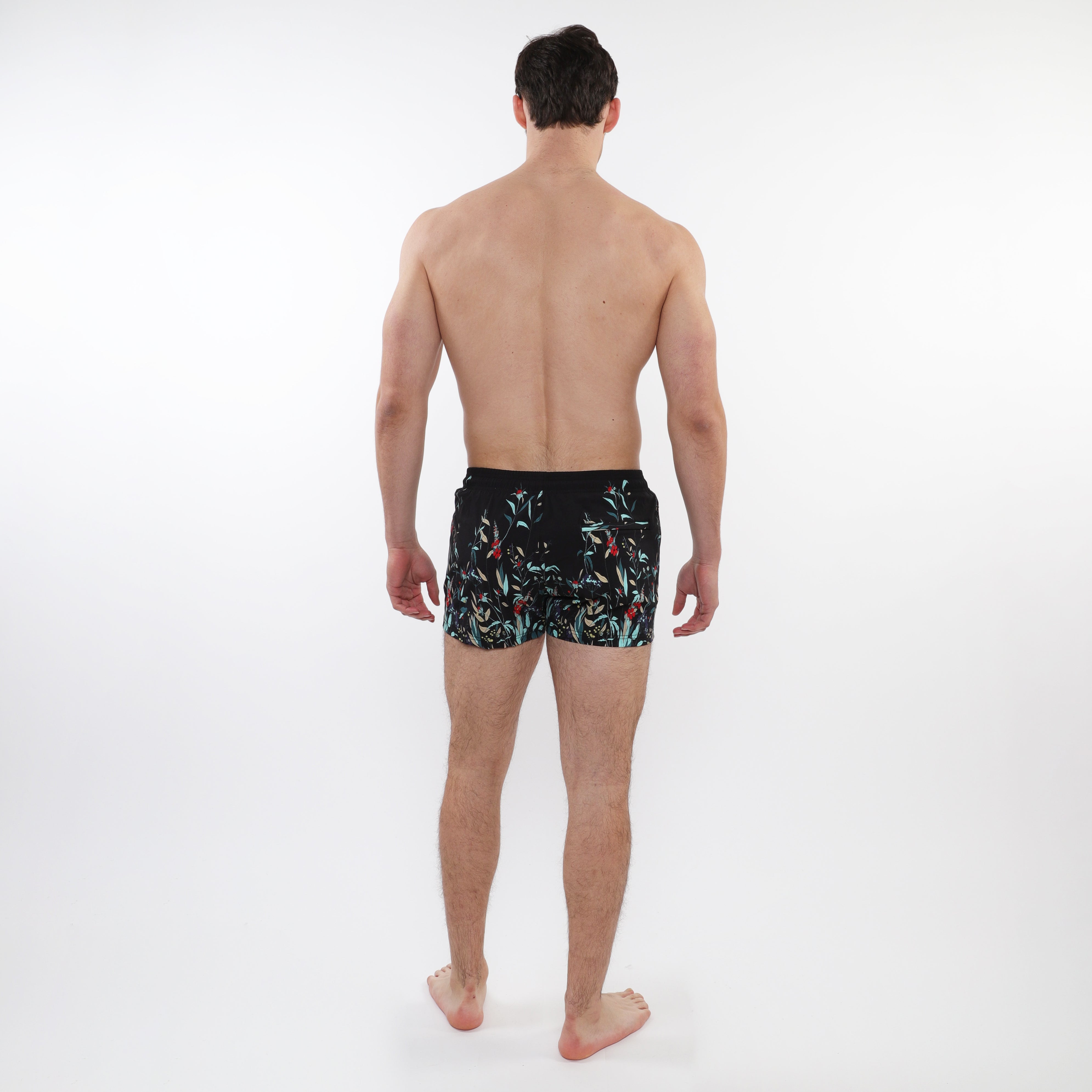 MIDNIGHT/TEAL FLORAL 2-1/2" INSEAM PRINTED BORDER SWIM SHORTS WITH MESH LINING PM-6002-47