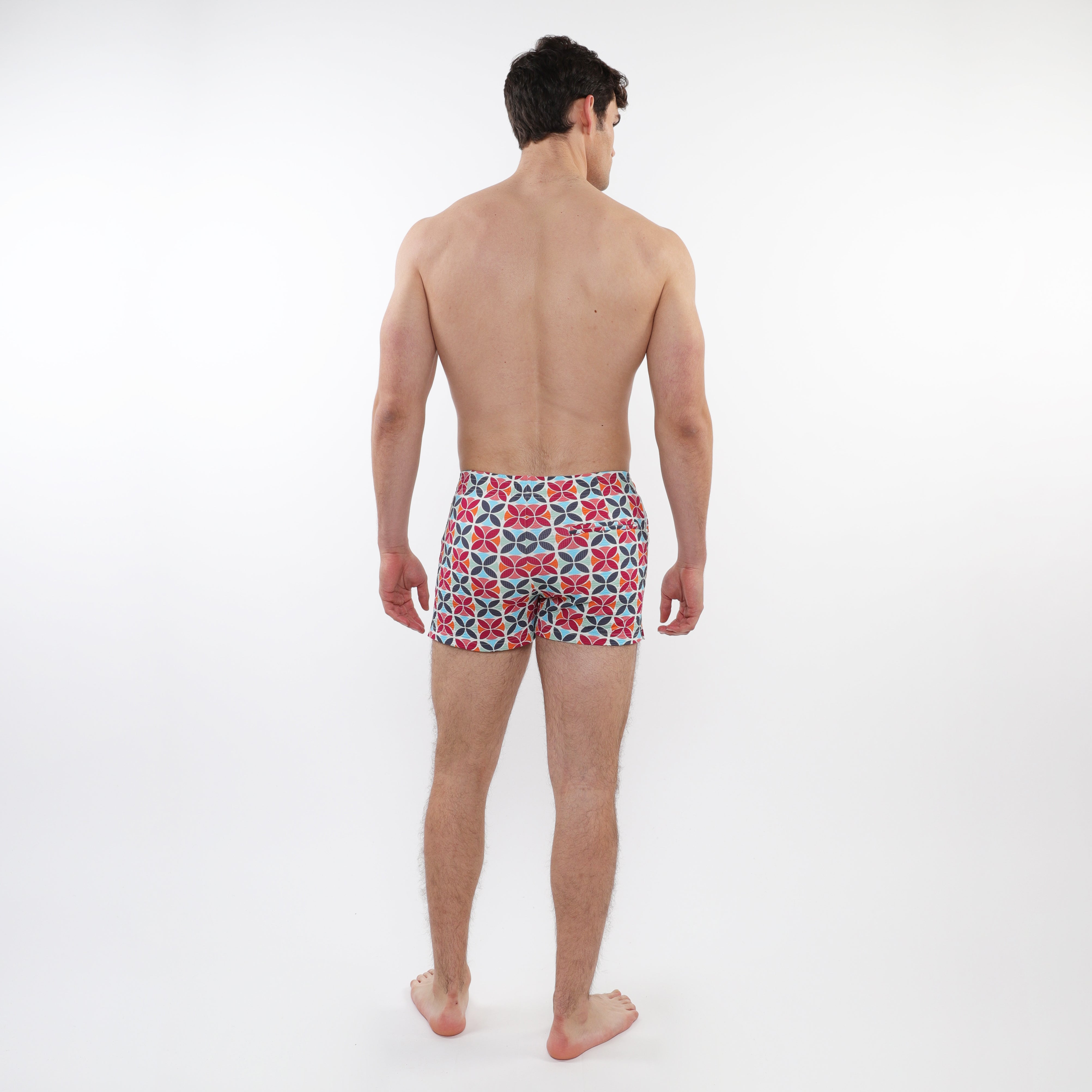 FOREST/WINE CIRCLES PRINTED SEERSUCKER SWIM SHORTS WITH MESH LINING PM-6018-44