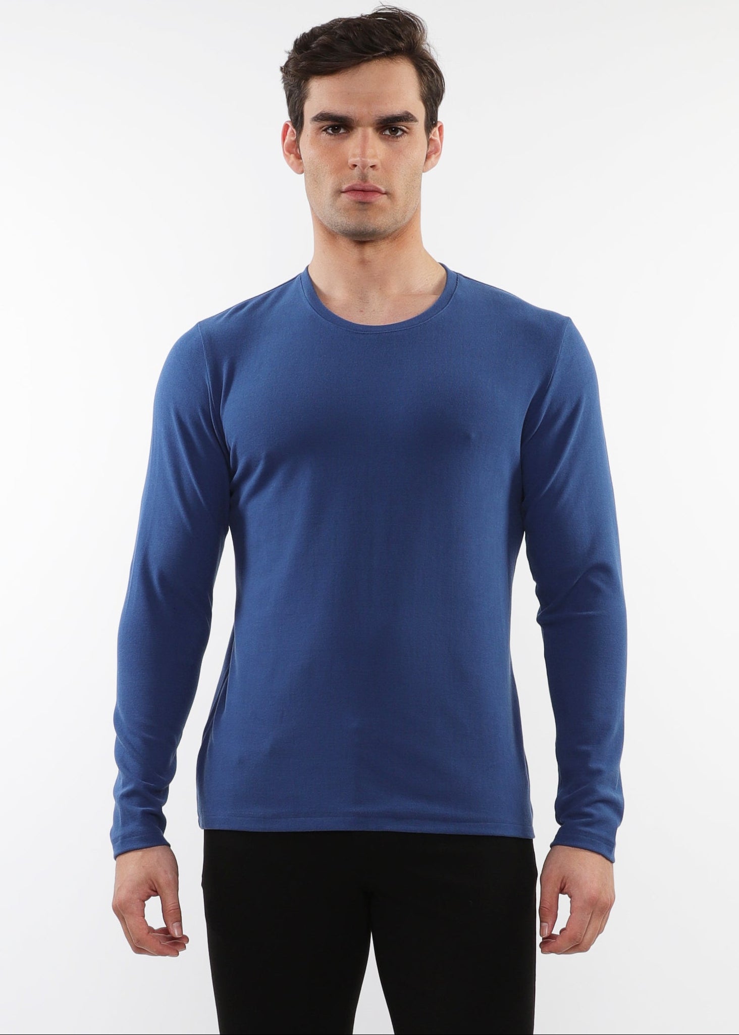 BABY BLUE STRETCH KNIT LONG SLEEVES CREW PULLOVER pm-75011