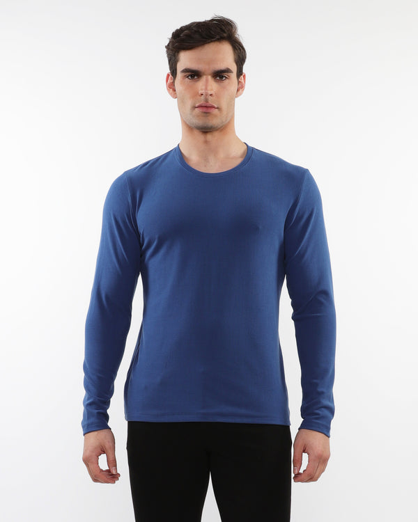 BABY BLUE STRETCH KNIT LONG SLEEVES CREW PULLOVER pm-75011