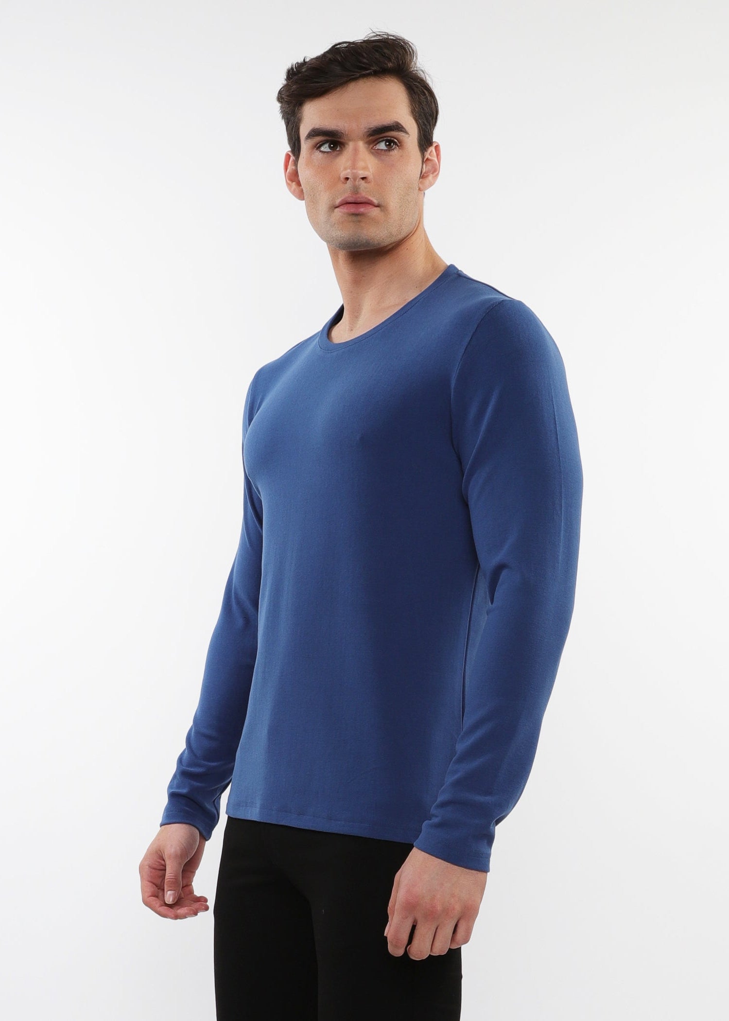 BABY BLUE STRETCH KNIT LONG SLEEVES CREW PULLOVER pm-75011