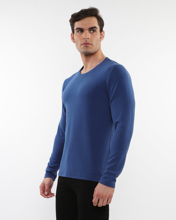 BABY BLUE STRETCH KNIT LONG SLEEVES CREW PULLOVER pm-75011