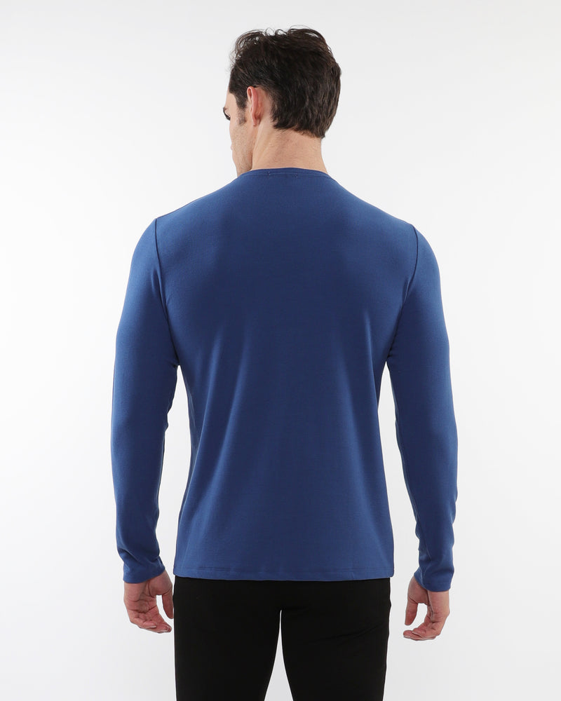 BABY BLUE STRETCH KNIT LONG SLEEVES CREW PULLOVER pm-75011
