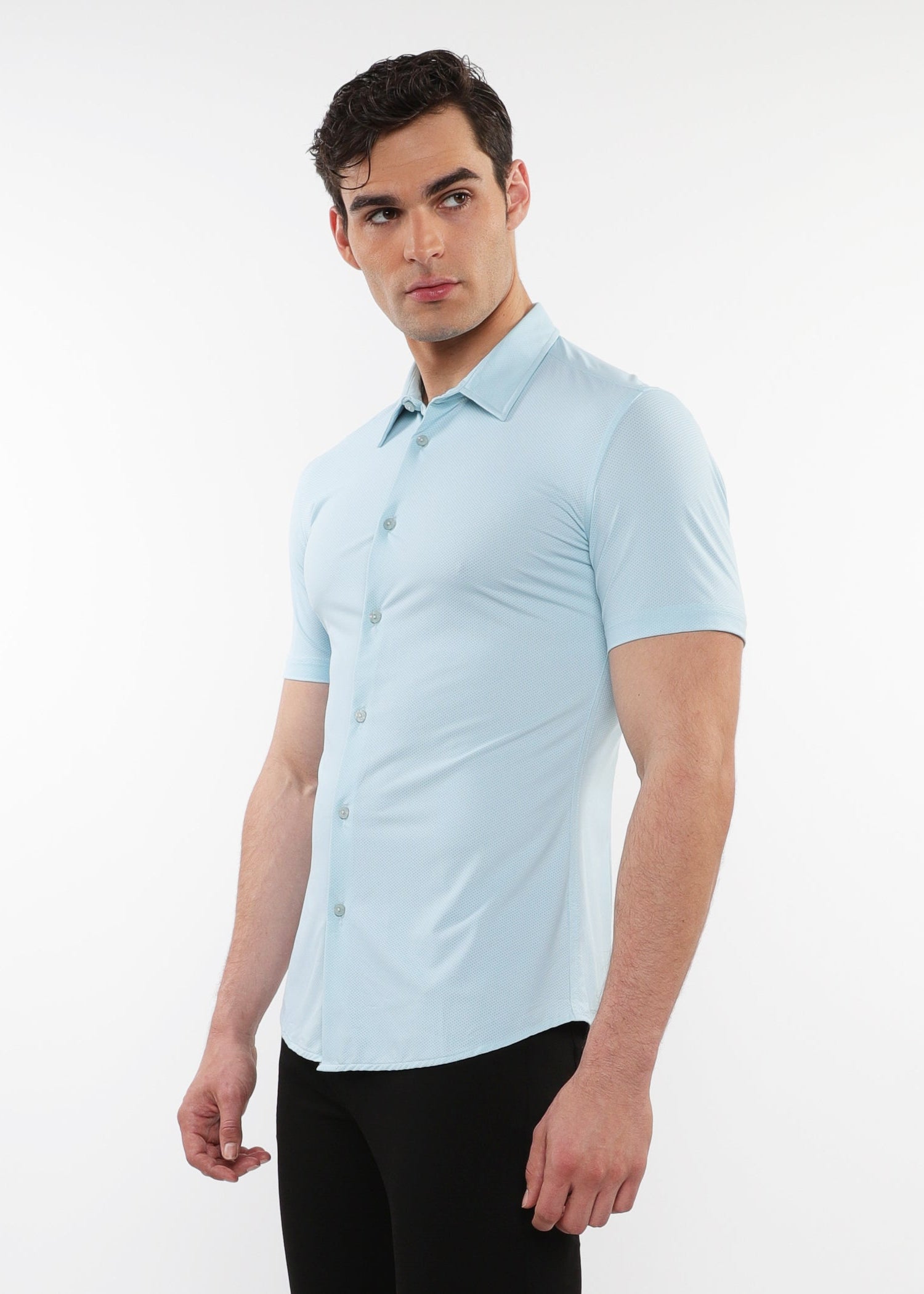 AQUA SOLID STRETCH PERFORMANCE SHORT SLEEVES SHIRT PM-76082