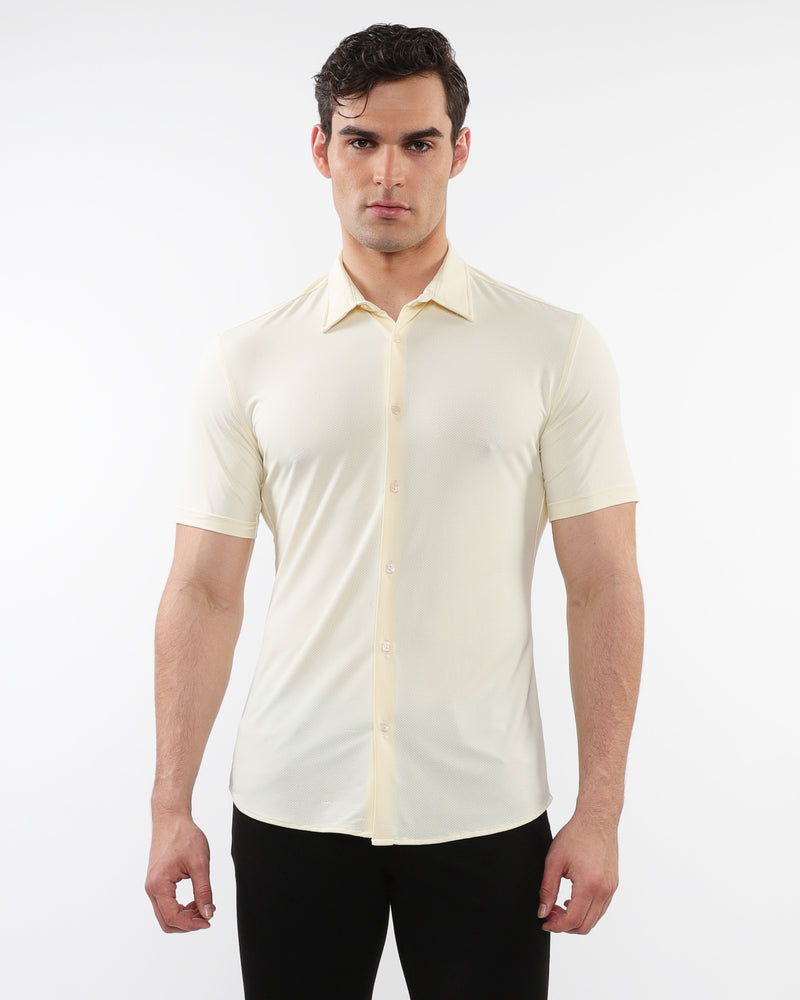 CREAM SOLID STRETCH PERFORMANCE SHORT SLEEVES SHIRT PM-76082