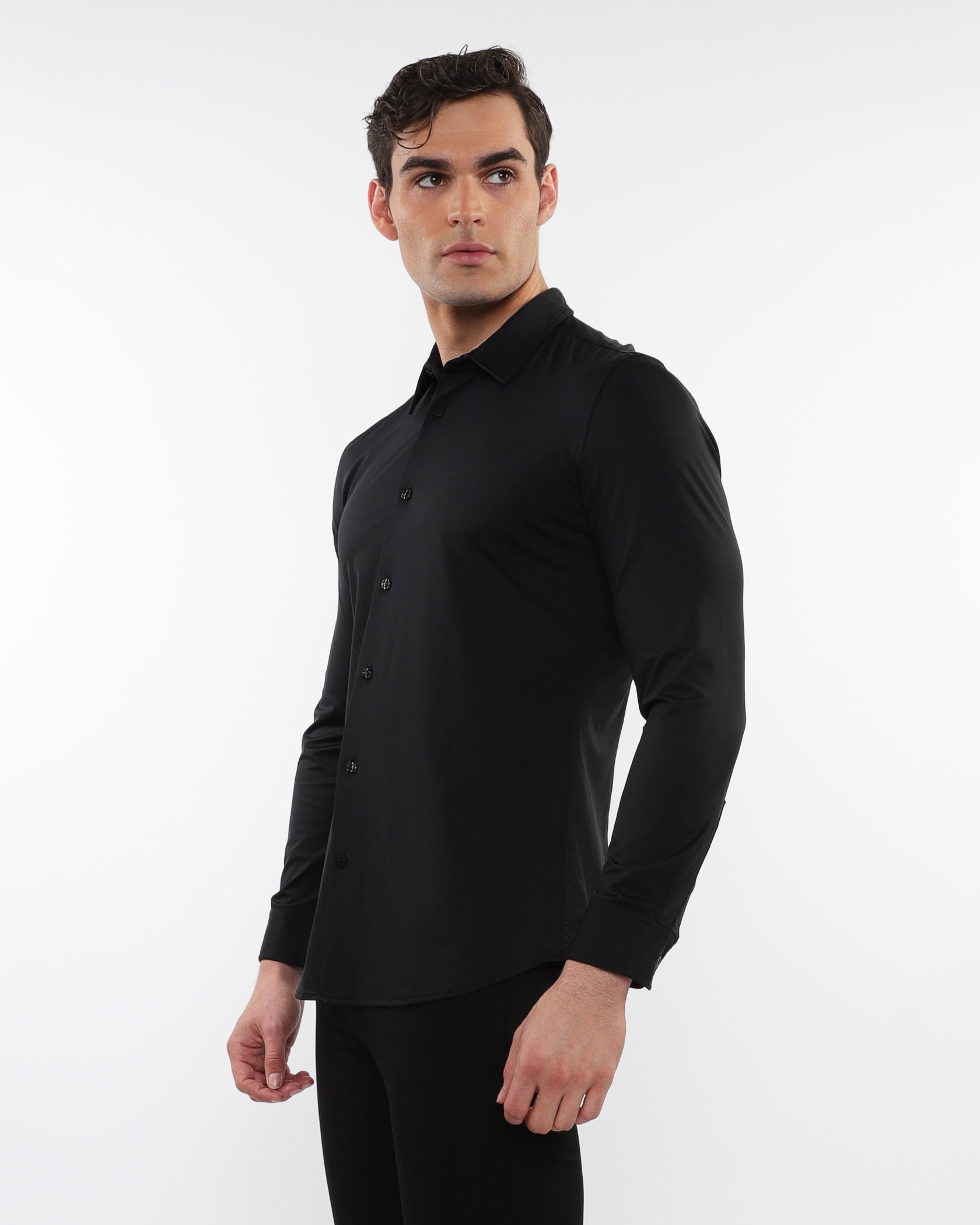 BLACK SOLID STRETCH PERFORMANCE LONG SLEEVES SHIRT PM-76083