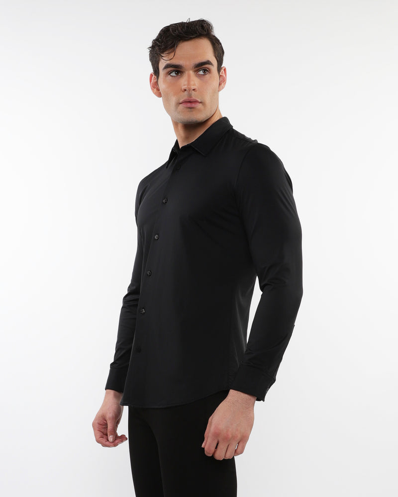 BLACK SOLID STRETCH PERFORMANCE LONG SLEEVES SHIRT PM-76083