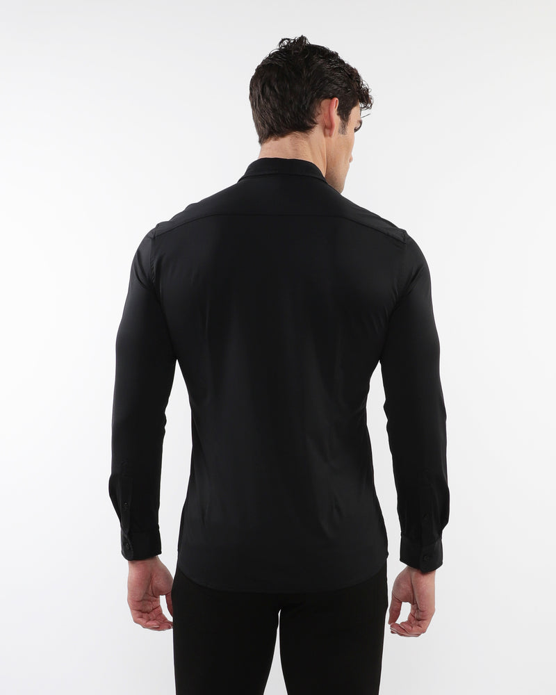 BLACK SOLID STRETCH PERFORMANCE LONG SLEEVES SHIRT PM-76083