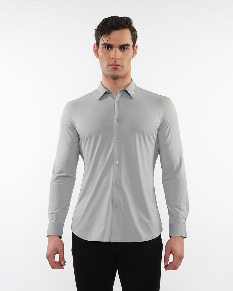 SILVER GREY SOLID STRETCH PERFORMANCE LONG SLEEVES SHIRT PM-76083