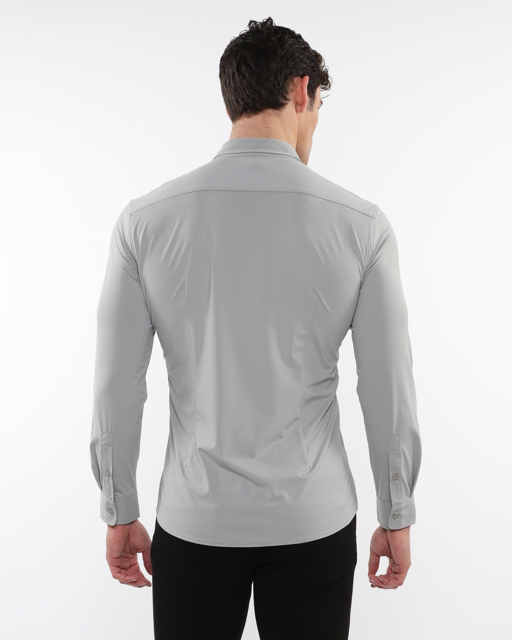 SILVER GREY SOLID STRETCH PERFORMANCE LONG SLEEVES SHIRT PM-76083