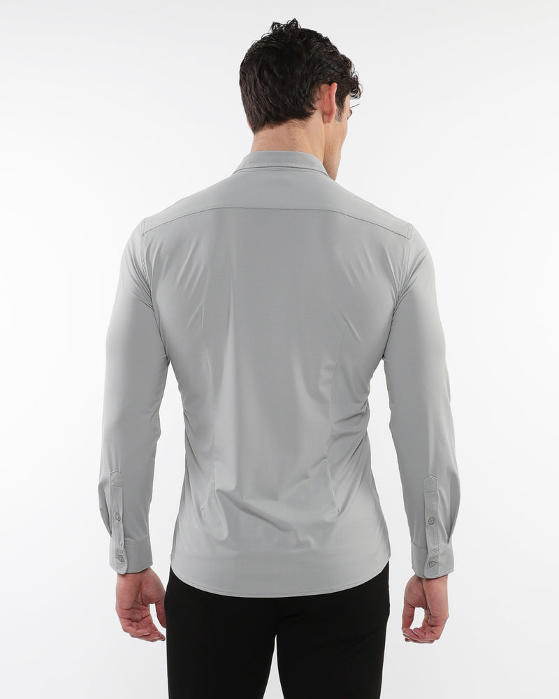SILVER GREY SOLID STRETCH PERFORMANCE LONG SLEEVES SHIRT PM-76083