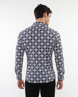 MIDNIGHT/SLATE CIRCLE SPRINTED STRETCH PERFORMANCE LONG SLEEVE SHIRT W/ PLACKET DETAIL PM-76085