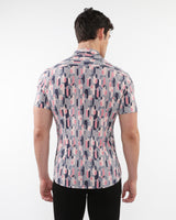 BLUSH/GREY SWIRLS PRINTED PERFORMANCE SHORT SLEEVES SHIRT WITH CONTRAST PLACKET DETAIL PM-76094