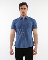 VINTAGE BLUE VINTAGE WASH STRETCH KNIT DENIM SHORT SLEEVES SHIRT PM-76178