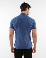 VINTAGE BLUE VINTAGE WASH STRETCH KNIT DENIM SHORT SLEEVES SHIRT PM-76178