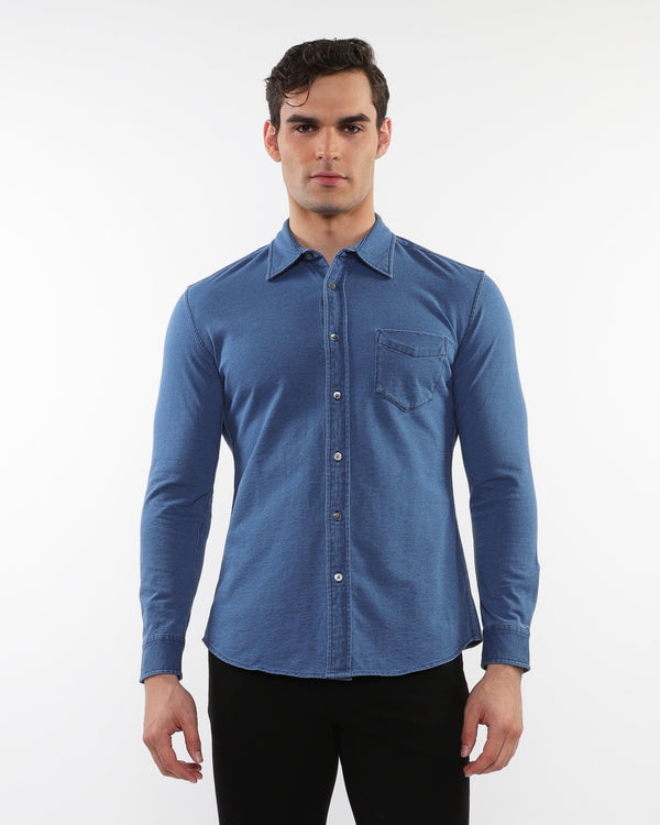 VINTAGE BLUE VINTAGE WASH STRETCH KNIT DENIM LONG SLEEVES SHIRT PM-76179