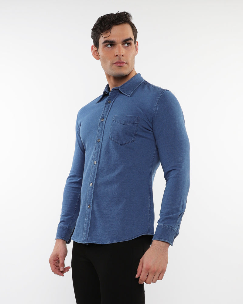 VINTAGE BLUE VINTAGE WASH STRETCH KNIT DENIM LONG SLEEVES SHIRT PM-76179