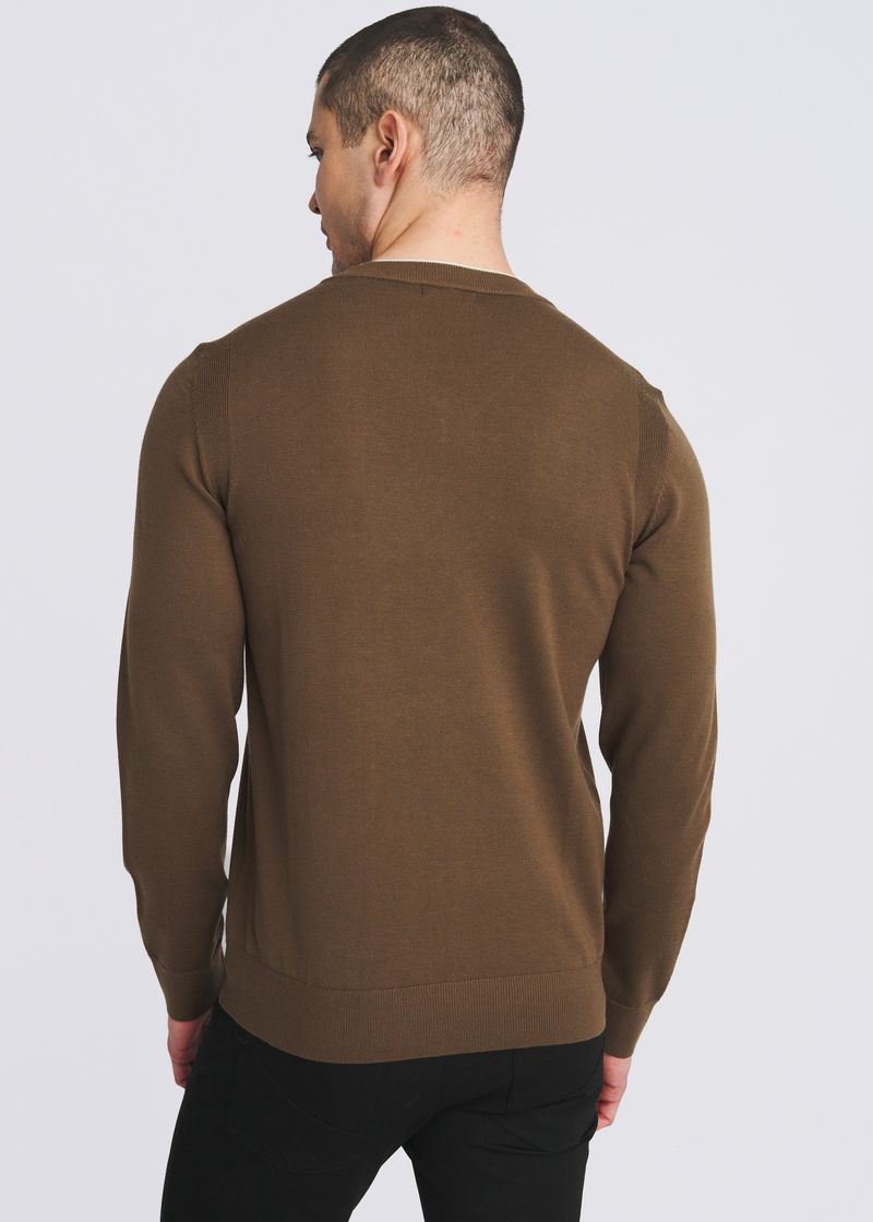 SEPIA/YOLK CONTRAST V-NECK WOOL BLEND KNIT SWEATER PM-16418