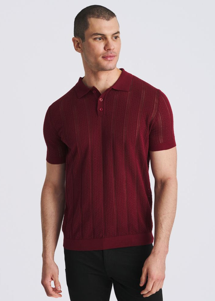 MERLOT POINTELLE COTTON 3-BUTTON KNIT POLO PM-16334