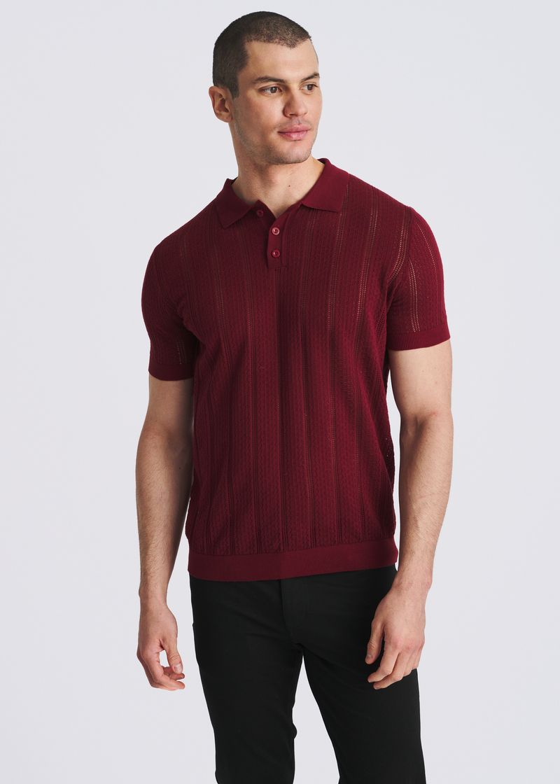 MERLOT POINTELLE COTTON 3-BUTTON KNIT POLO PM-16334