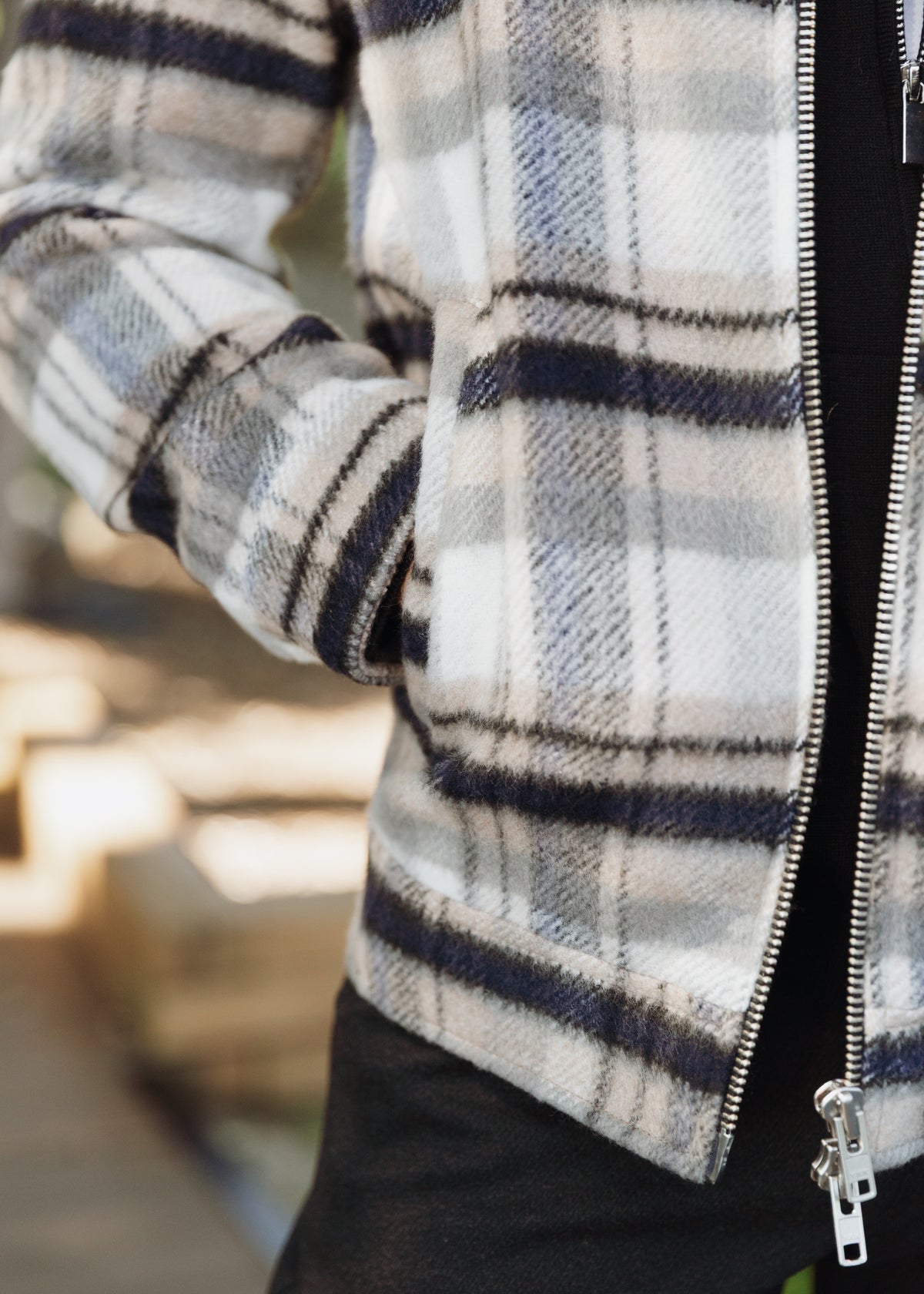 CAMEL/MIDNIGHT PLAID WOOL ZIP-UP JACKET PM-3069-01