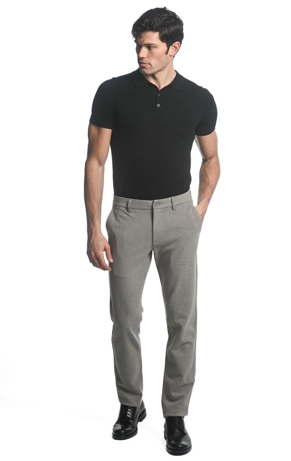 TAUPE/ BEIGE PINSTRIPES STRETCH KNIT PINSTRIPE WOOL LOOK TAILORED PANTS PM-3303-52