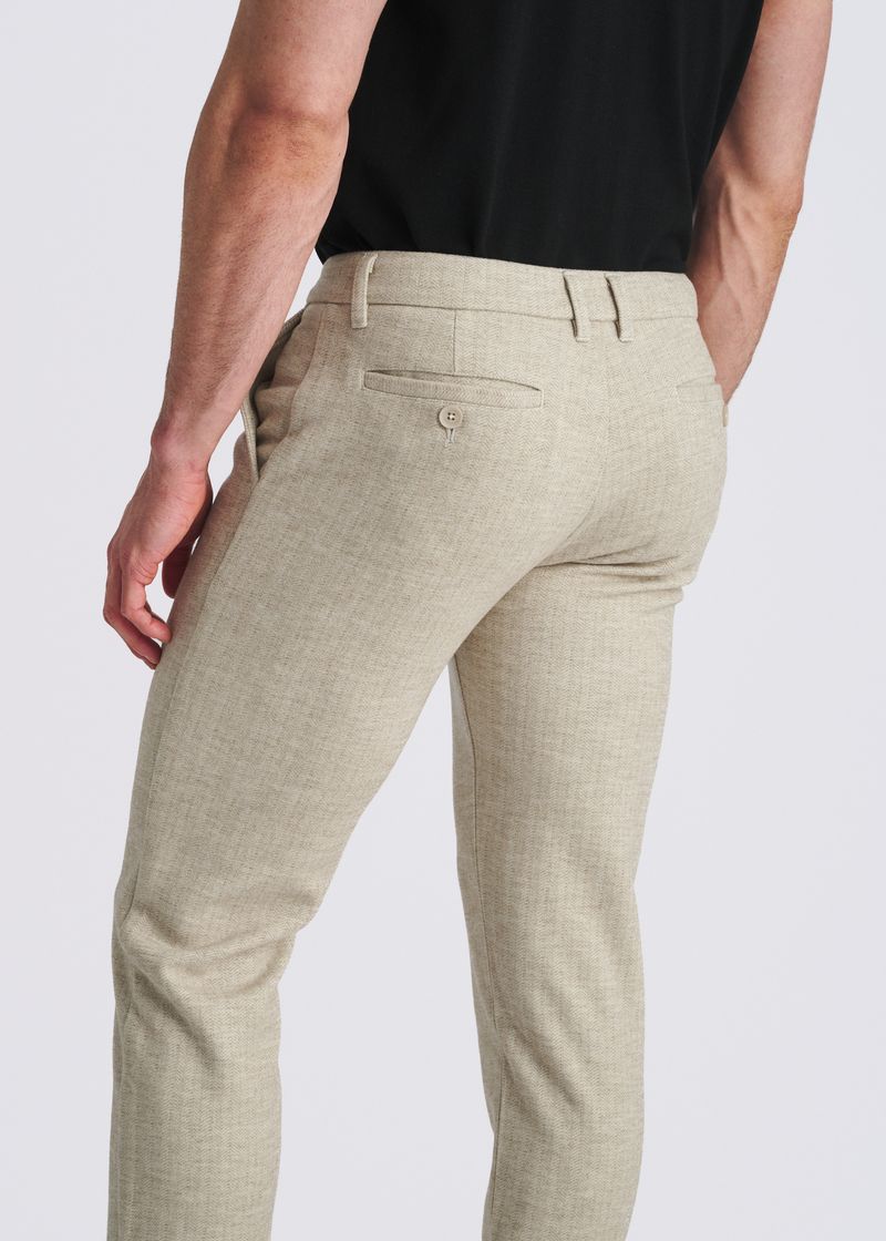 MOCHA WOOL-LOOK HERRINGBONE STRETCH KNIT TAILORED PANTS PM-3303-66