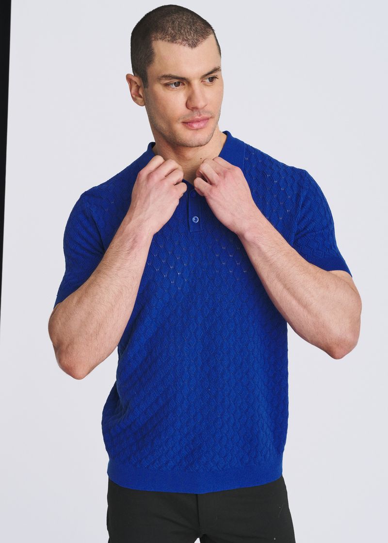 ROYAL TEXTURED WAVE SILK/TENCEL 3-BUTTON KNIT POLO PM-16338