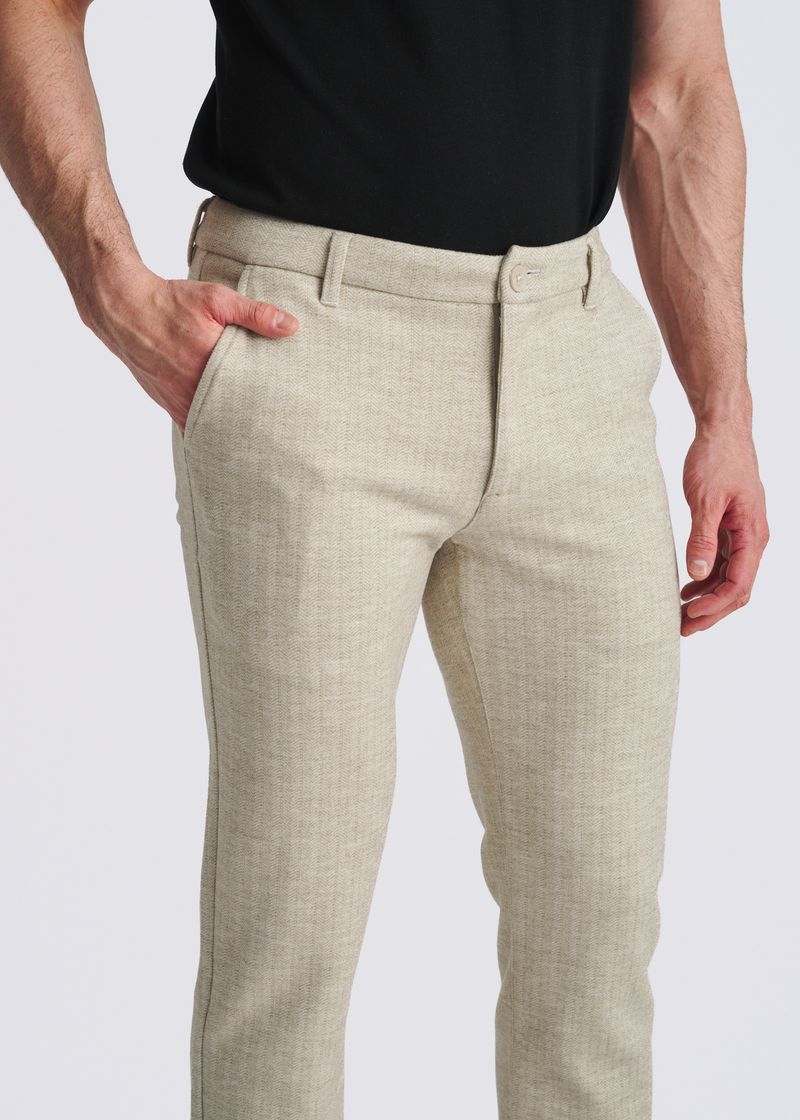 MOCHA WOOL-LOOK HERRINGBONE STRETCH KNIT TAILORED PANTS PM-3303-66