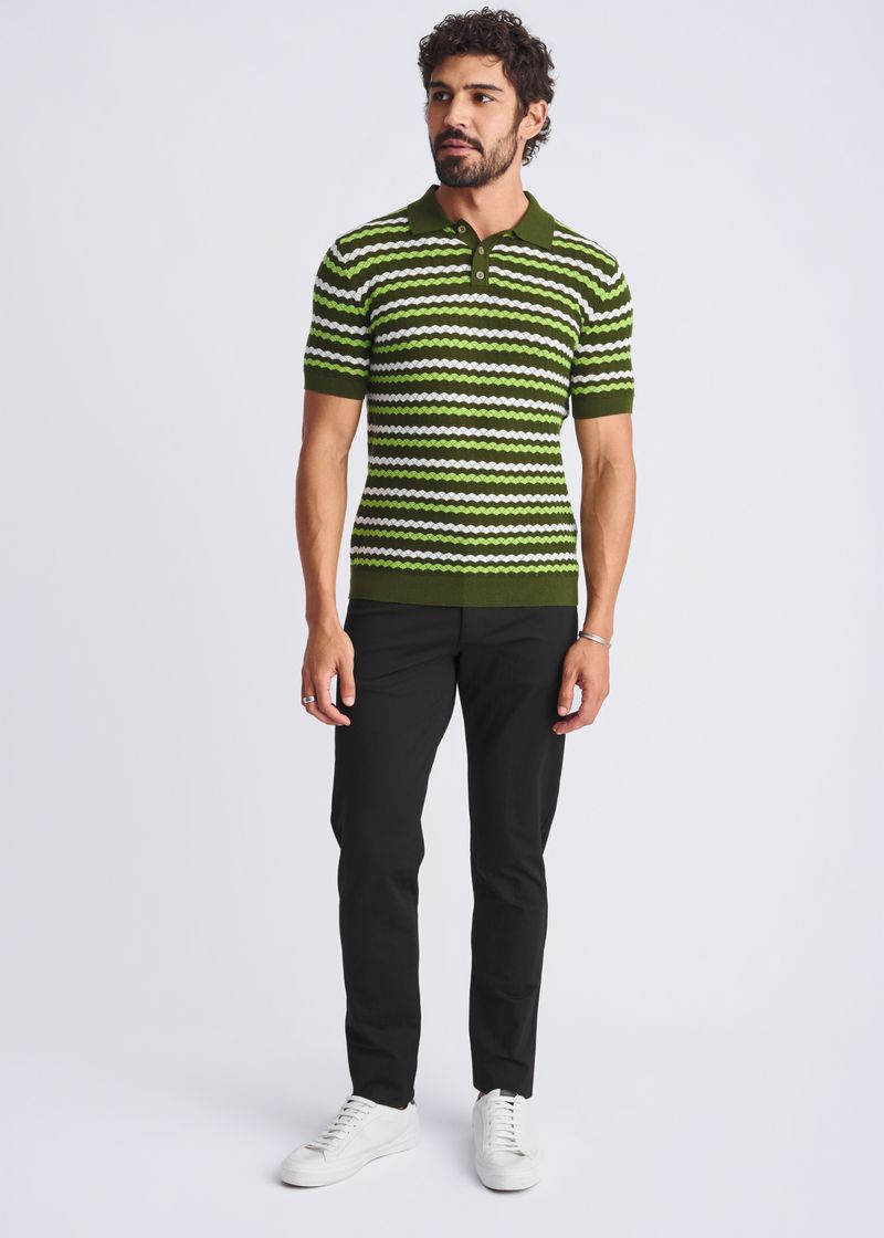 PEAR/COMBAT/OFF WHITE WAVE TEXTURED COTTON 3-BUTTON KNIT POLO PM-16320