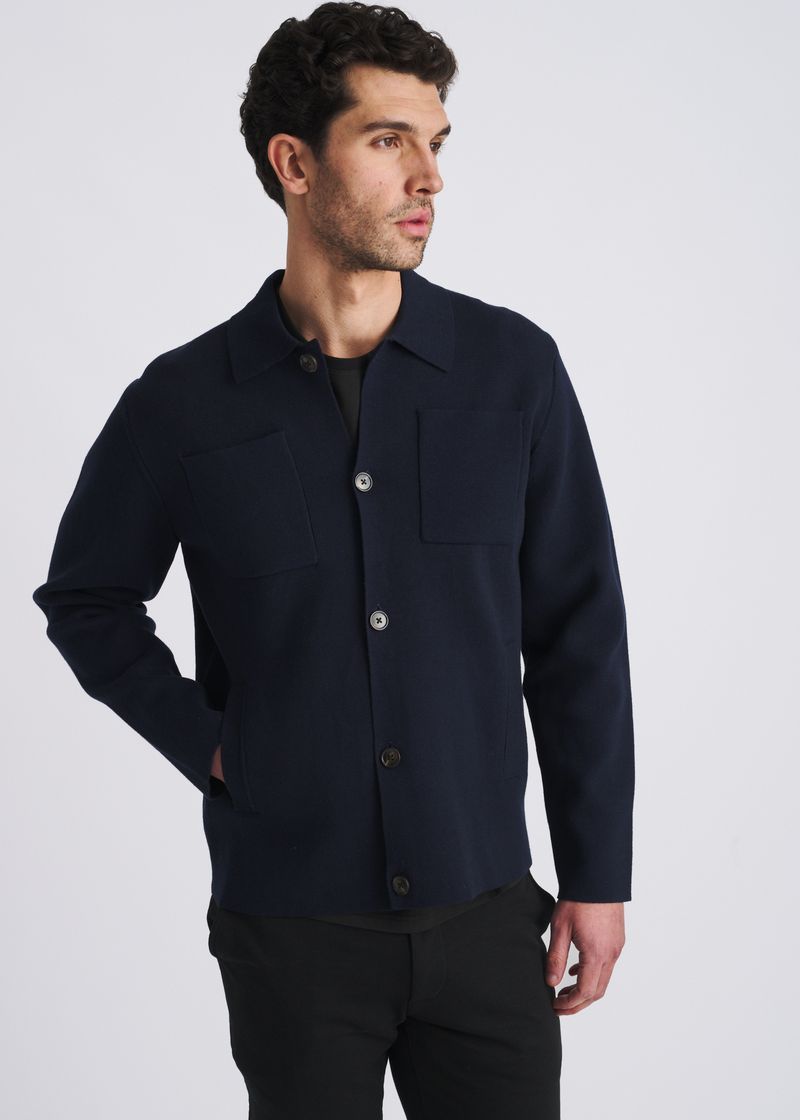 NAVY KNIT OVERSHIRT JACKET PM-16414