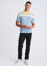 BLUE ICE/YOLK COLOR BLOCK SILK/TENCEL 3-BUTTON KINIT POLO PM-16322