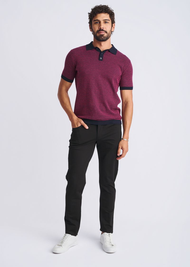 BUBBLE GUM/NAVY TWO TONE TEXTURED COTTON 3-BUTTON KNIT POLO PM-16321