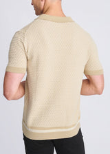 NUTMEG/LATTE HONEYCOMB TEXTURED COTTON BUTTON FRONT KNIT SHIRT PM-16329
