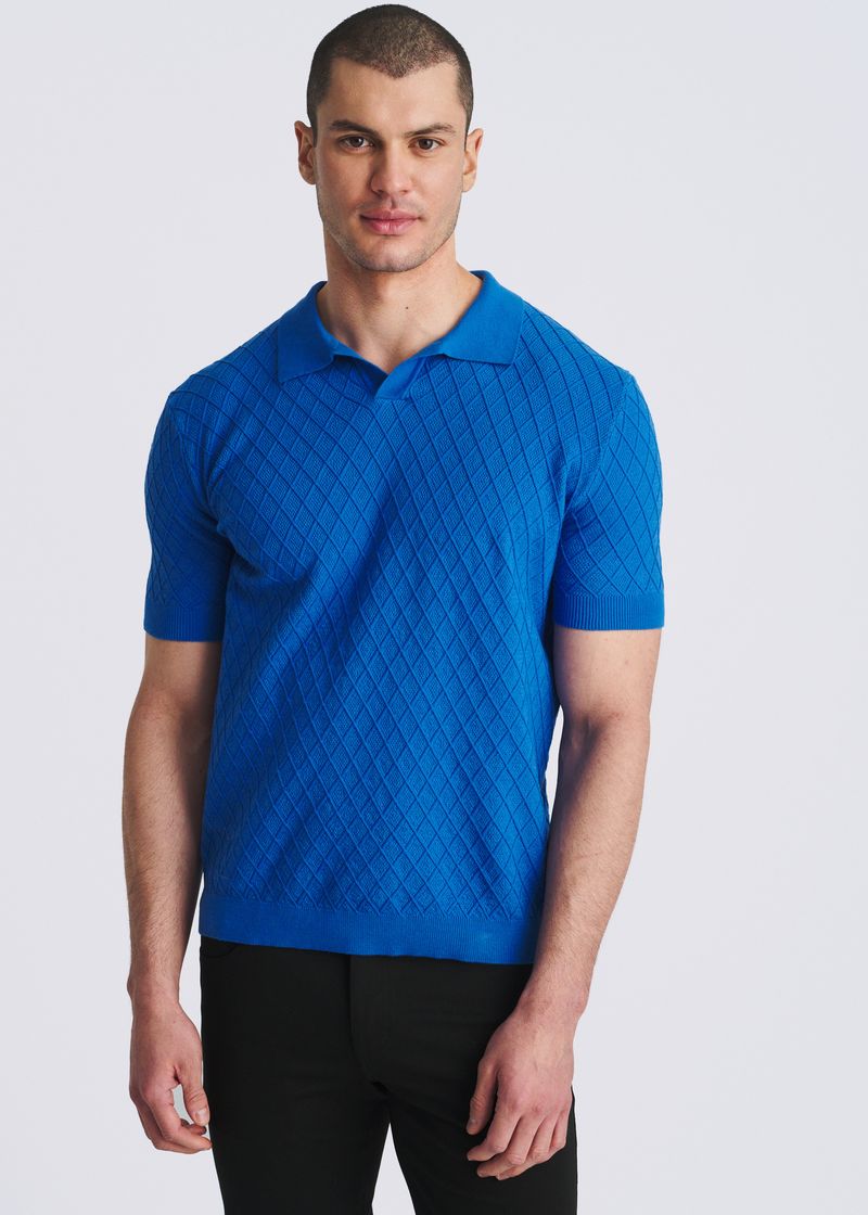 COBALT TEXTURED DIAMOND JOHNNY COLLAR KNIT POLO PM-16335