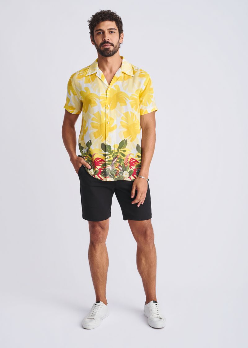 AMBER/LEAF TROPICS PRINTED MODAL SHORT SLEEVE BORDER SHIRT PM-49027