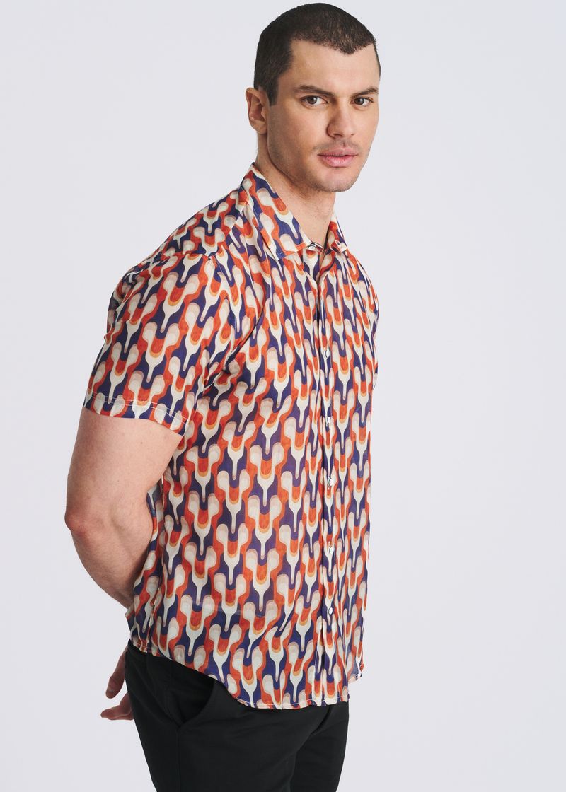 RUST/ADMIRAL SWIRLS PRINTED LIGHTWEIGHT COTTON/SILK SHORT SLEEVE SHIRT PM-46054