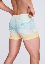 GOLD/BLUE COAST 2.5" INSEAM PRINTED SWIM SHORTS W/ MESH LINING PM-6002-64