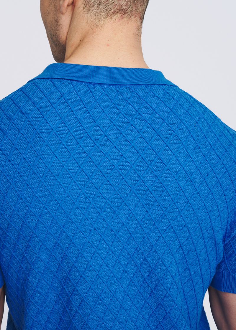 COBALT TEXTURED DIAMOND JOHNNY COLLAR KNIT POLO PM-16335