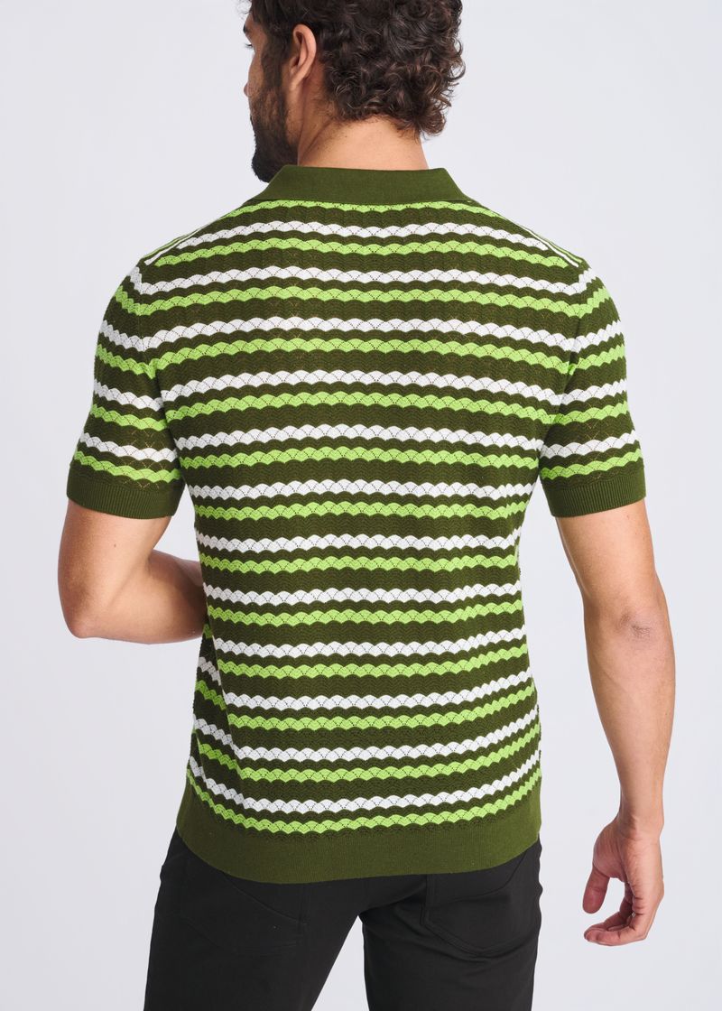 PEAR/COMBAT/OFF WHITE WAVE TEXTURED COTTON 3-BUTTON KNIT POLO PM-16320