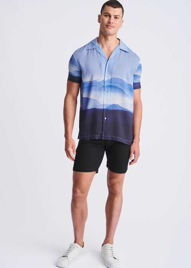NAVY/CLOUD RANGE PRINTED MODAL SHORT SLEEVE BORDER SHIRT PM-49025