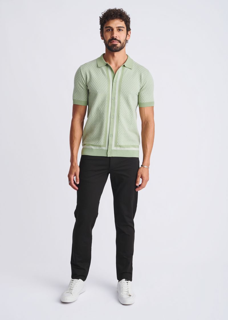 MOSS/ALOE HONEYCOMB TEXTURED COTTON BUTTON FRONT KNIT SHIRT PM-16329
